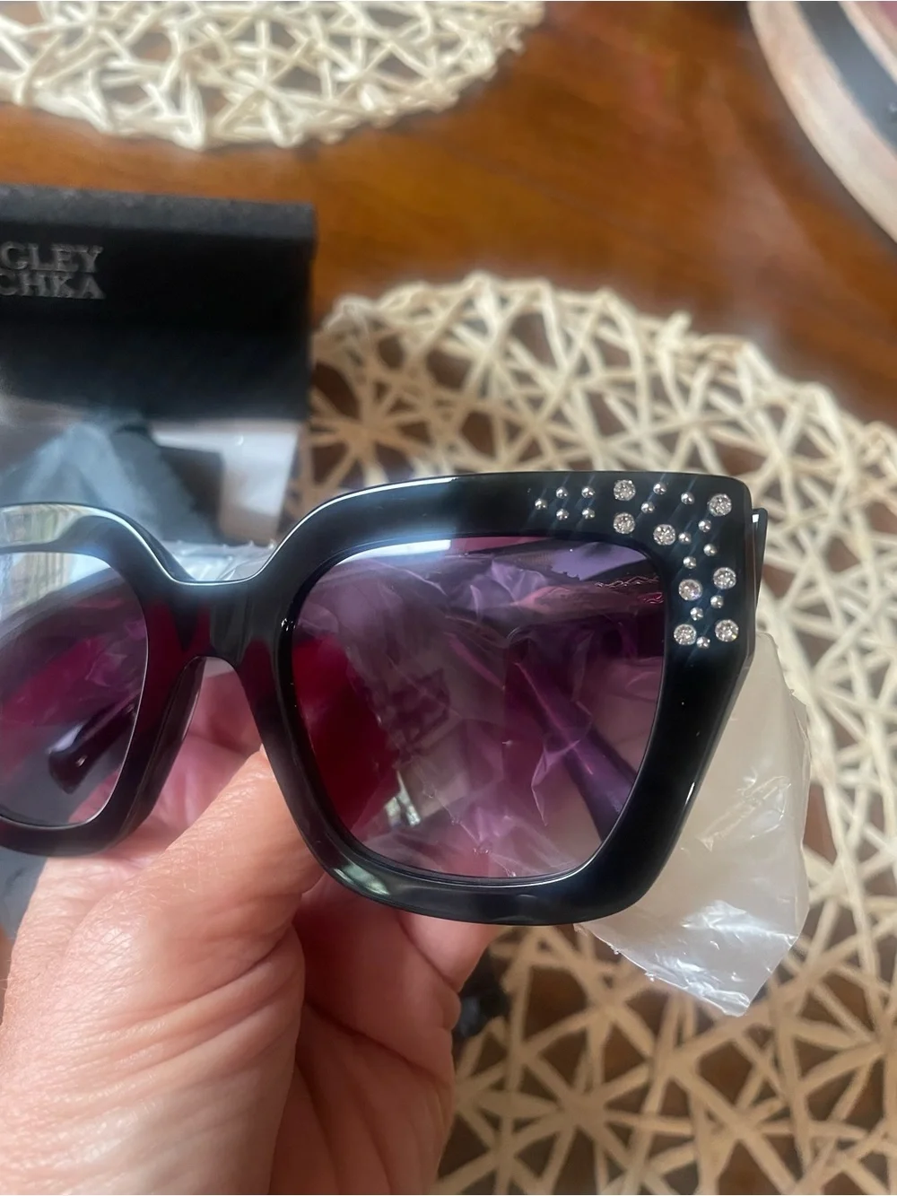 Badgley Mischka Felicite Sunglasses with Crystal Accents and Black Gradient Lens